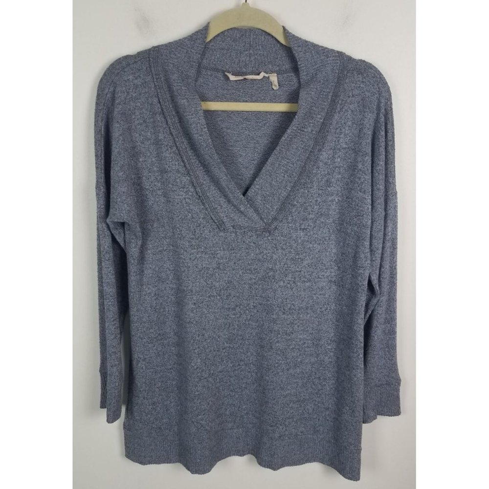 Soft Surroundings Women's Sz. S Blue Heathered 3/4 Sleeve V Neck Sweater